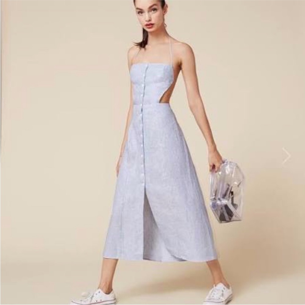 Reformation Manon Dress Blue/White Pinstripes